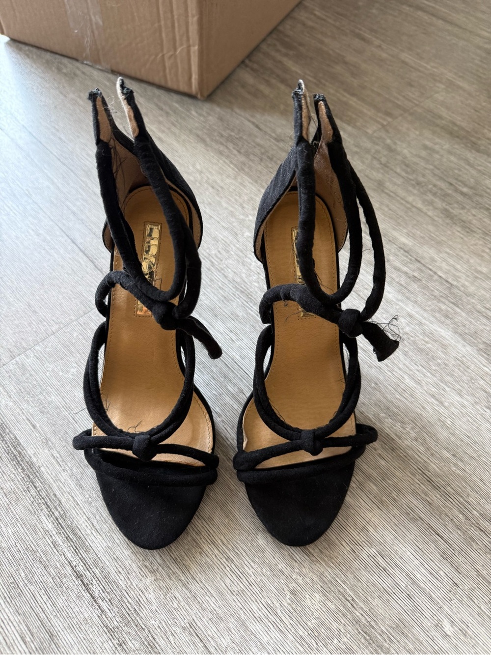 Black Lace-Up Suede Women's High Heel Sandals